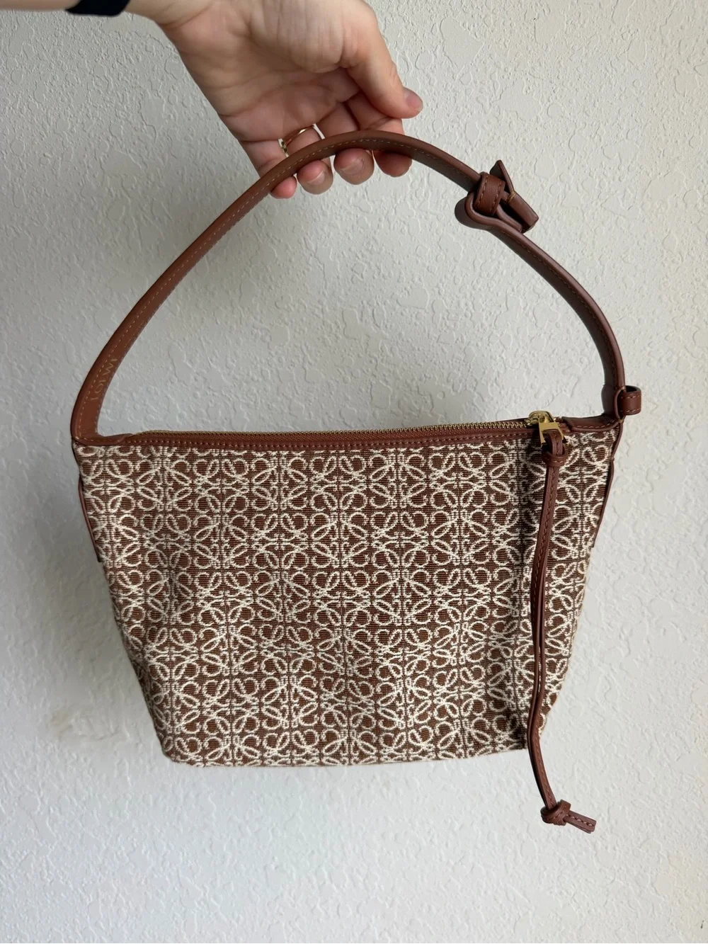 Loewe Small Anagram Cubi Bag Brown Jacquard and Leather